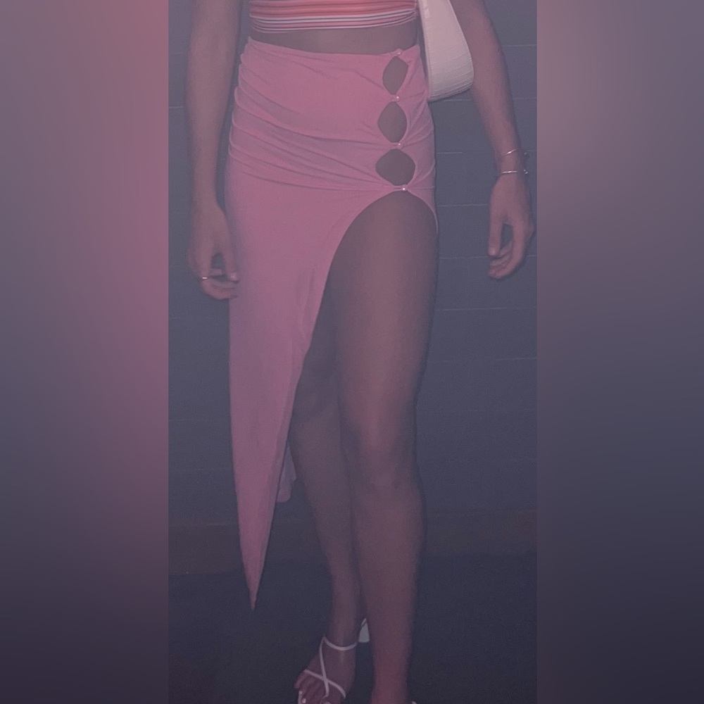 Princess Polly Pink Asymmetrical Side-Slit Midi Skirt with Ring Cutouts